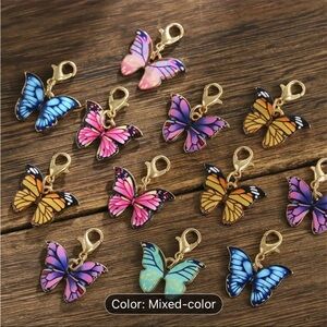 Gold Lobster Claw bag charms keychains Colorful Butterfly Charms NIP